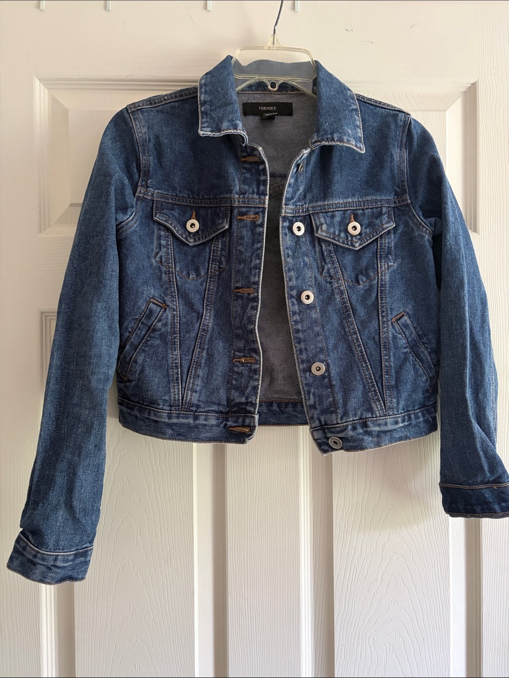 Forever 21 Dark Blue Denim Cropped Jean Jacket